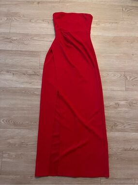 Dance & Marvel Strapless Red Column Gown with Thigh Slit